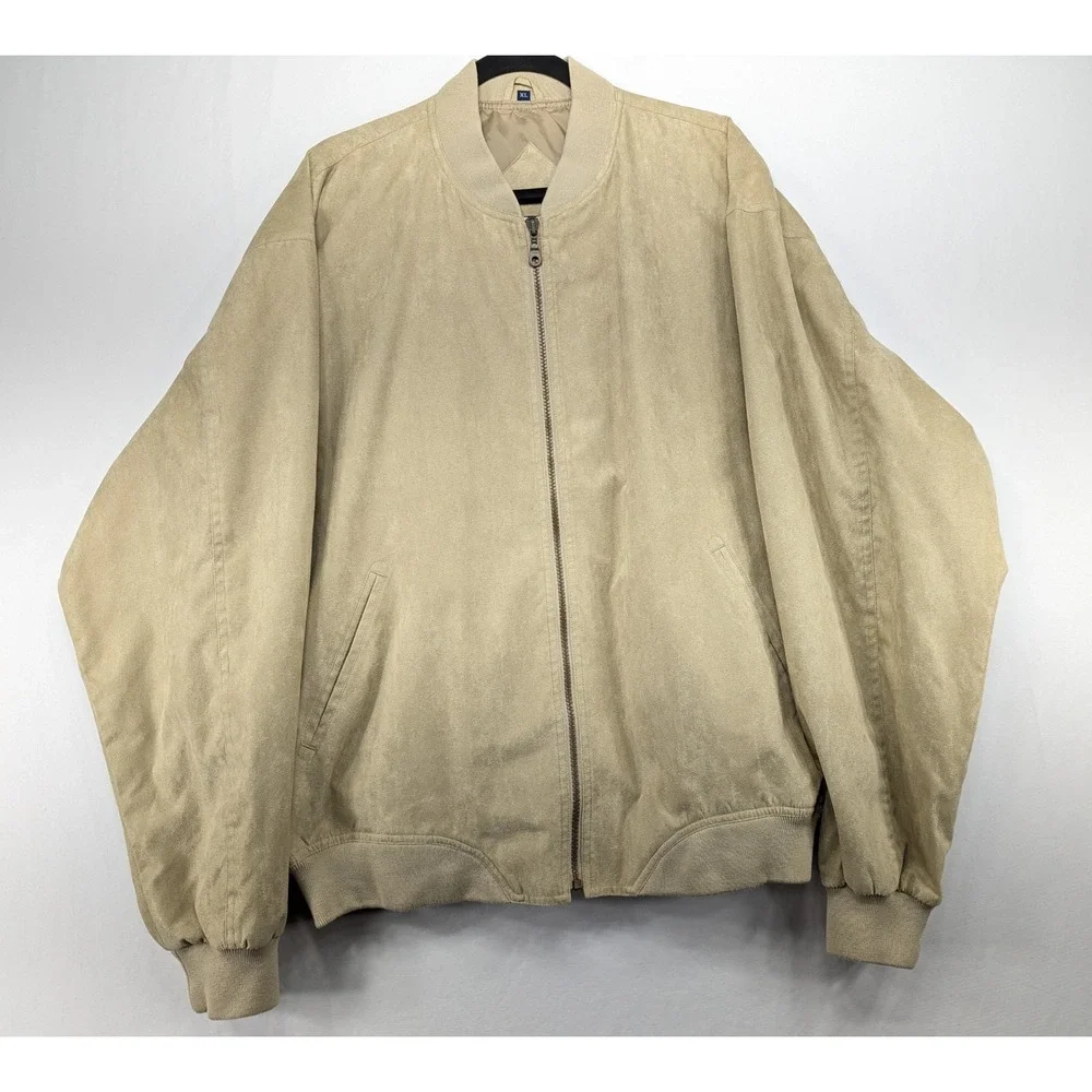 Winner Mate Tan Faux Suede Bomber Jacket Mens XL Water Resistant Full Zip Beige
